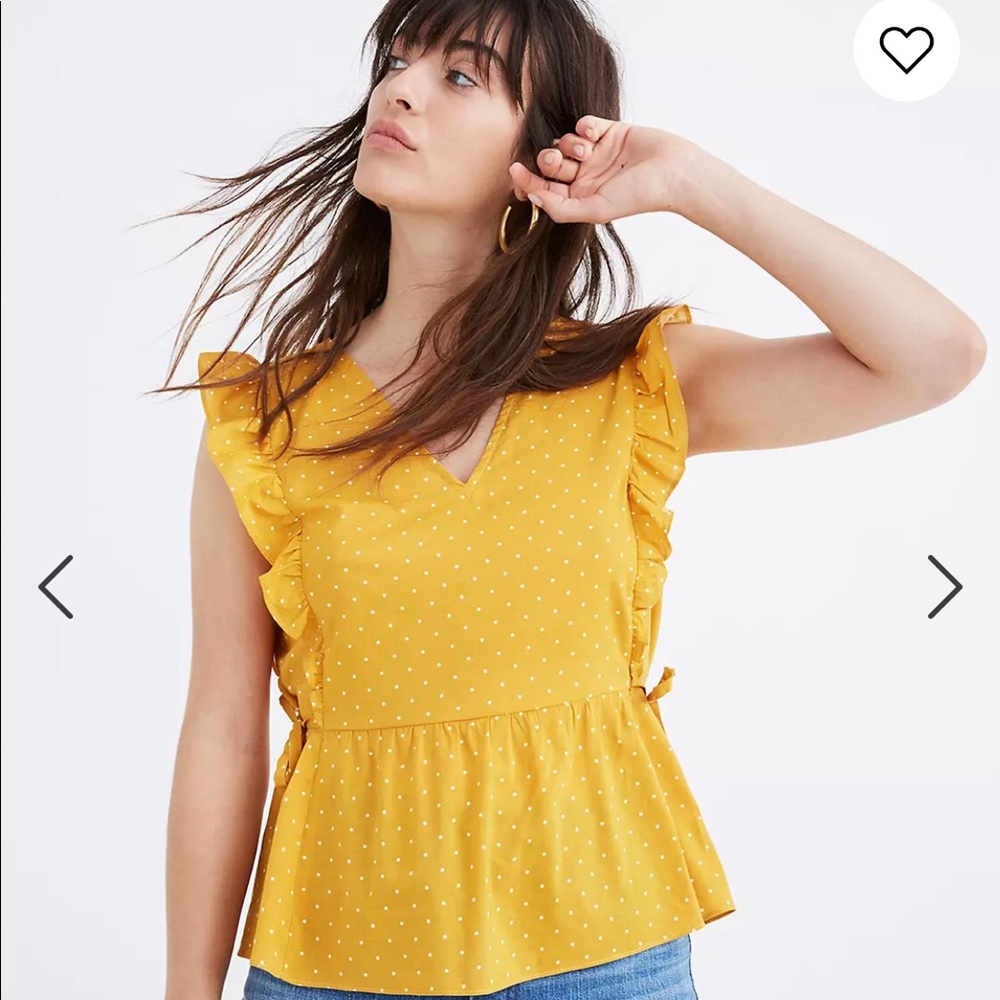 Madewell Side-Tie Ruffle Peplum Top in Polka Dot Small